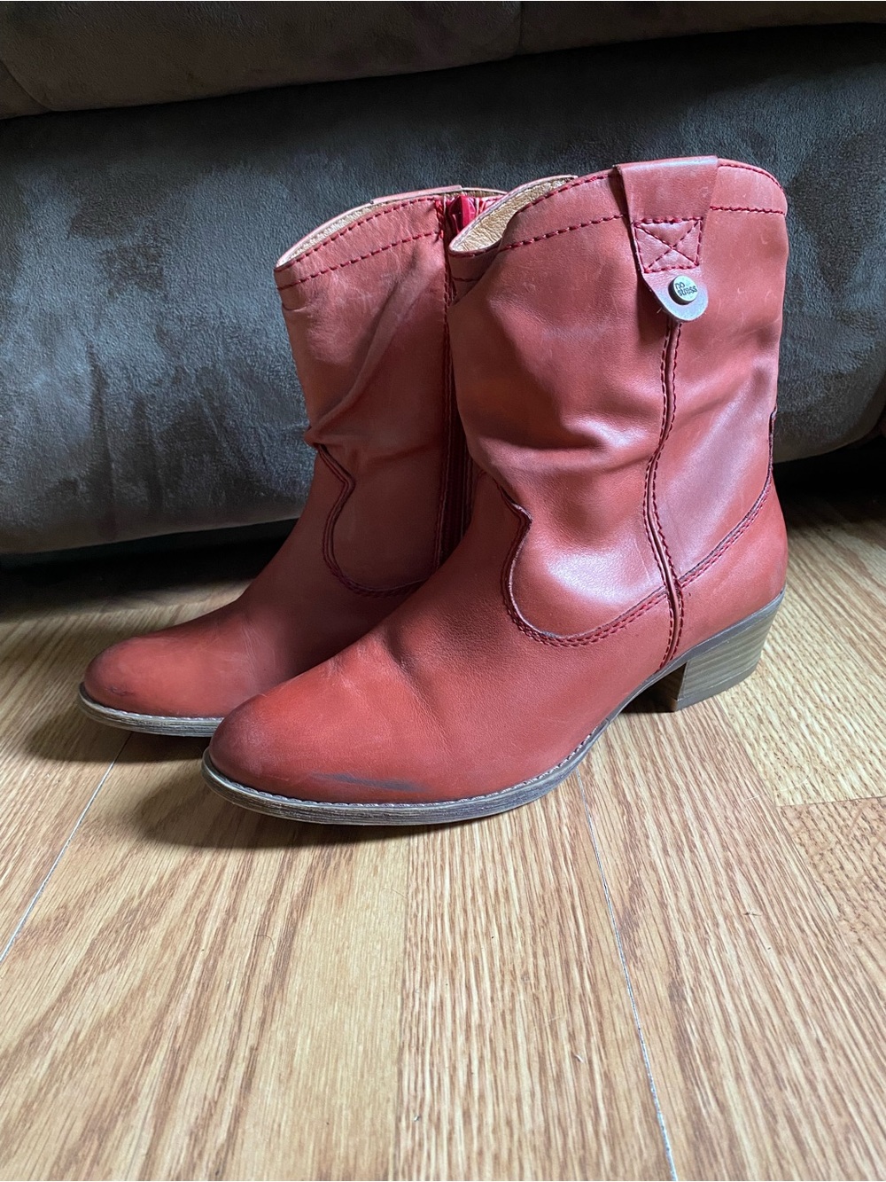 Women’s Burnt Orange Leather Western Mid-Calf Boots